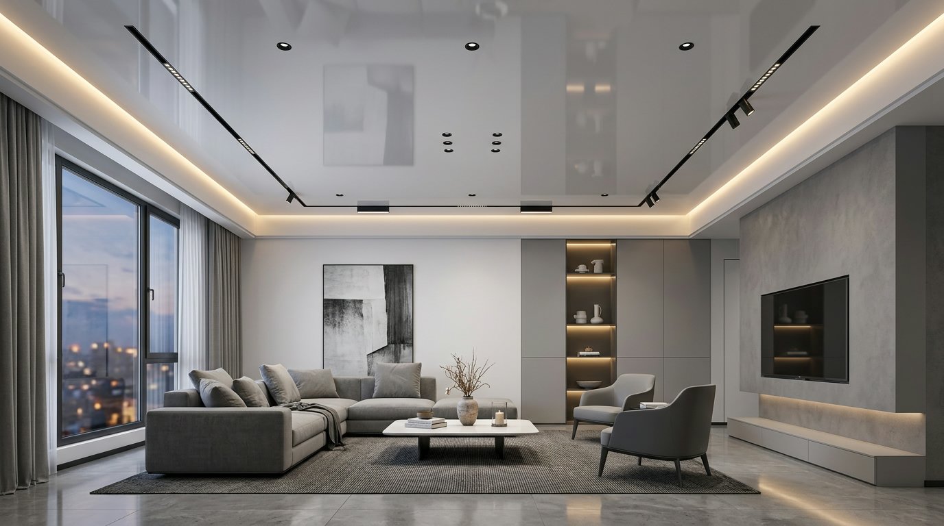 Натяжные потолки Fly Design — пример современной отделки потолка